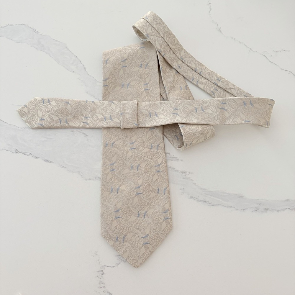Italo Ferretti Grey Blue Beige Necktie Silk Tie Mens Made in Italy